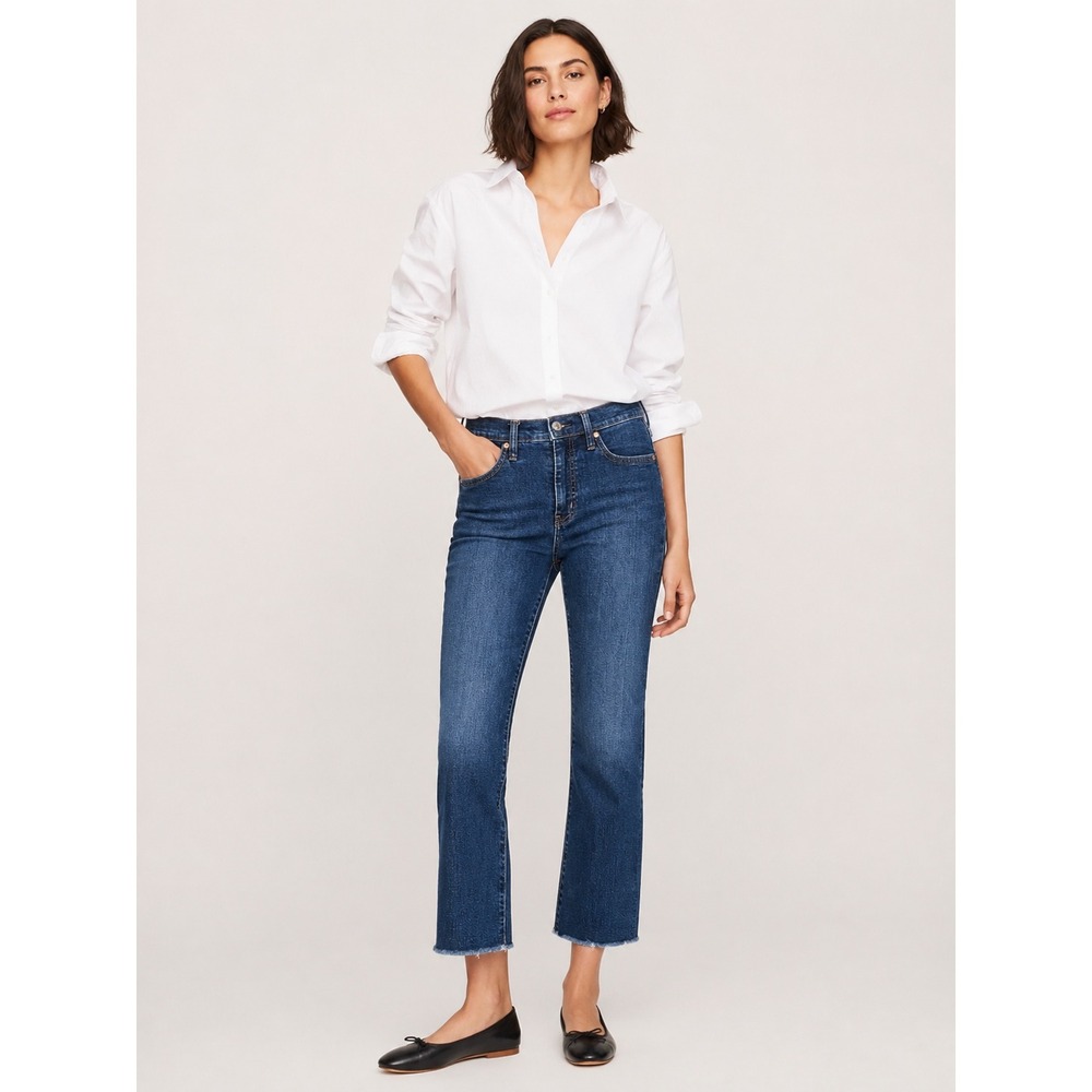 Gap Womens Kick Fit High Rise Jeans Size 4 Blue Raw Hem Cropped Flare Denim